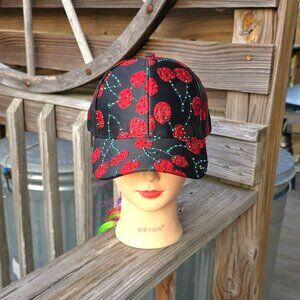Ladies Black & Red Cherries BLING Hat NEW No Tags